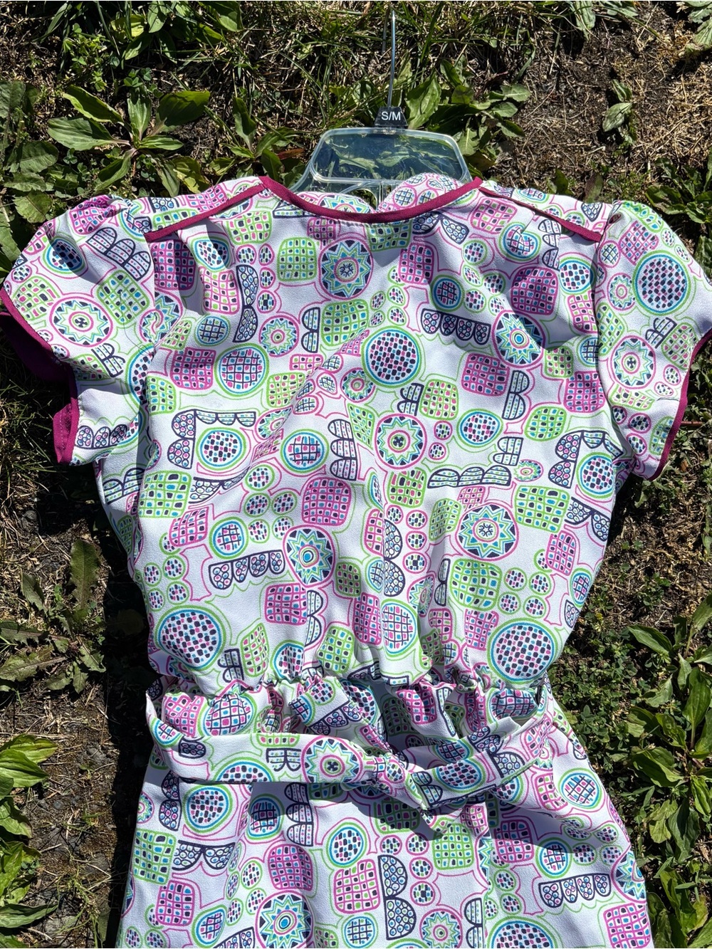 Vintage Zum Zum Multicolor Midi Dress with Pink and Green Geometric Prints XS/S